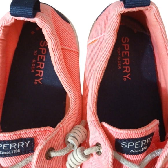 Sperry Pier Wave Light Wash Pink Neon Canvas Shoes Size 9 - Picture 4 of 11